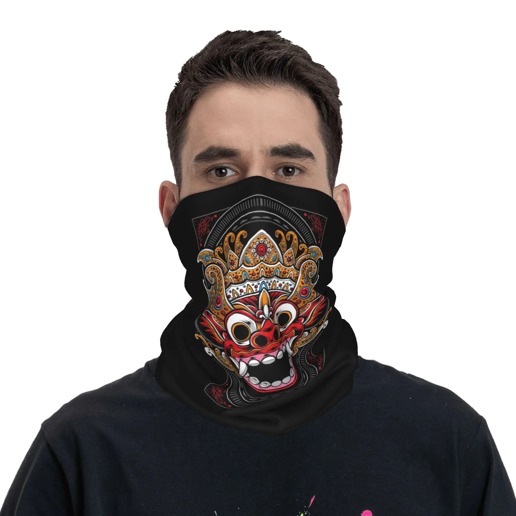 Bali Balinese Hindu Barong Mask Animism Bandana Neck Cover Printed Wrap Mask Scarf Warm Face Mask Riding Unisex Adult