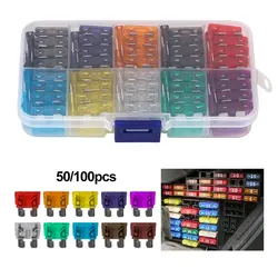 Auto Blade Type Fuse Set with Box 2A 3A 5A 7.5A 10A 15A 20A 25A 30A 35A 40A Amp 50/100 Pcs Car Truck Fuses Clip Assortment