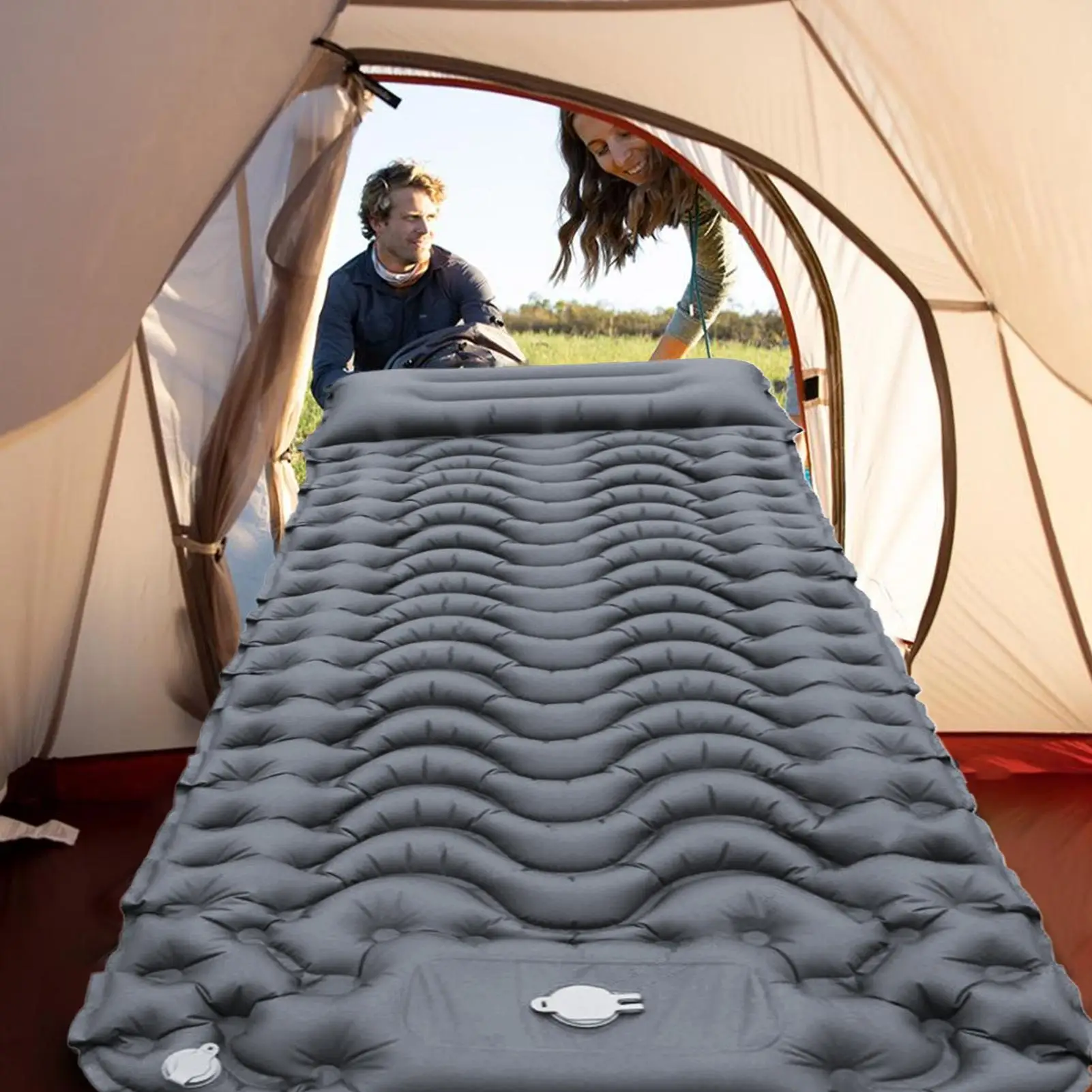 

Camping Mattress Outdoor Sleeping Camping Mattress With Pillow Compact Foldable Sleep Mat Built-in Foot Pump Camp Gear With
