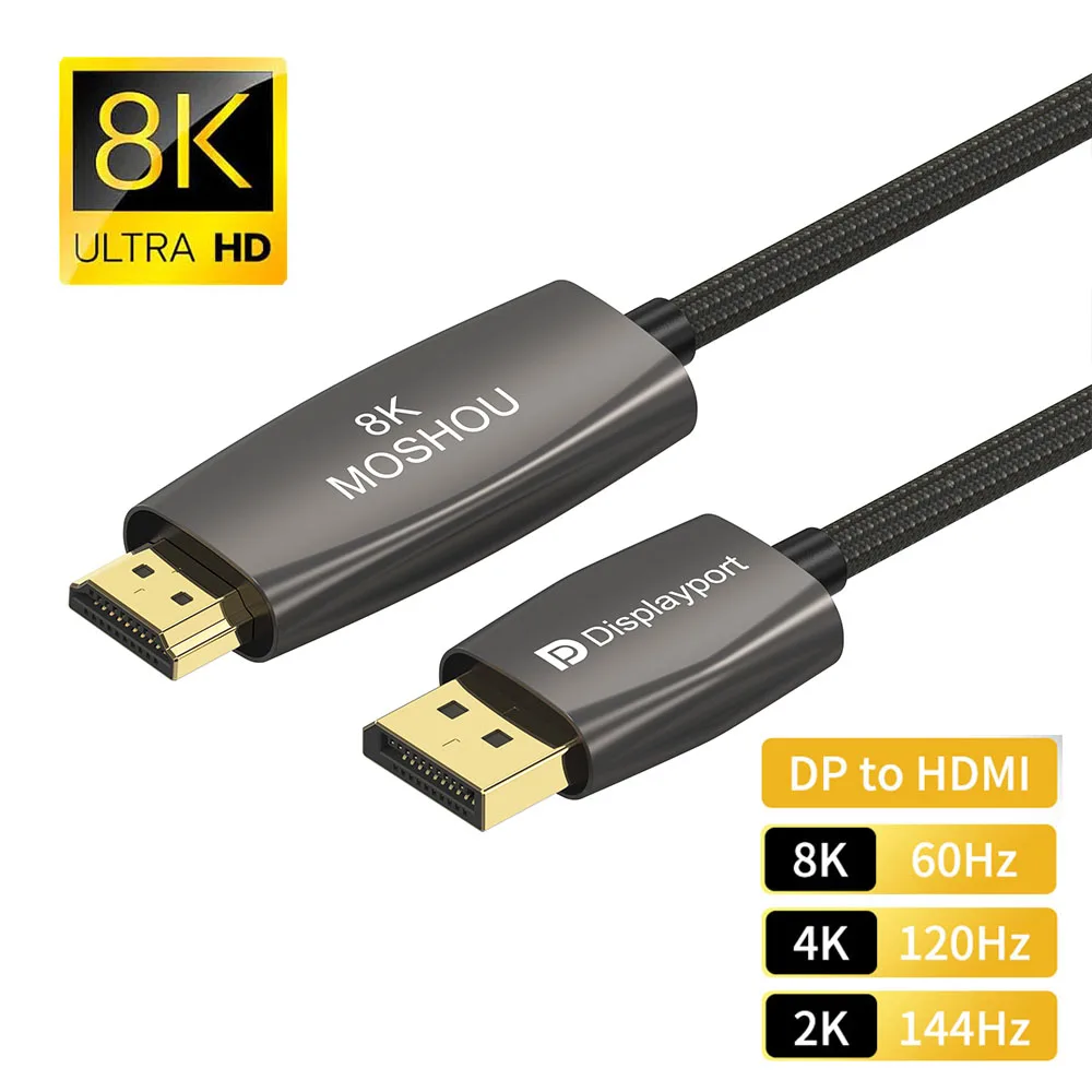 8K DisplayPort na HDMI kabel 6.6ft jednokierunkowy DP 1.4 na HDMI 2.1 kabel 32.4Gbps 8K @ 60Hz 4K @ 120Hz Adapter do Samsung Dell