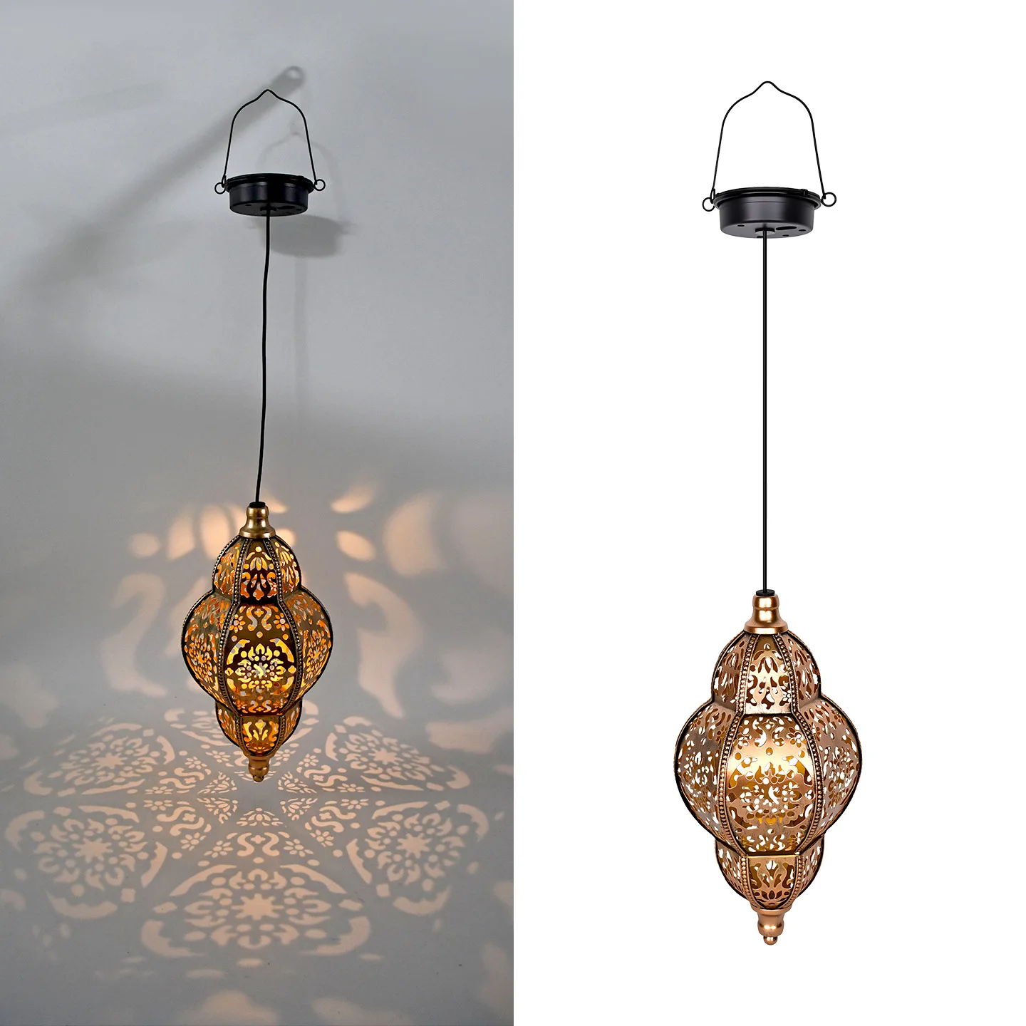 Cross-border solar wrought iron hollow pendant light Morocco outdoor waterproof projection ambient garden lamp courtyard decorat