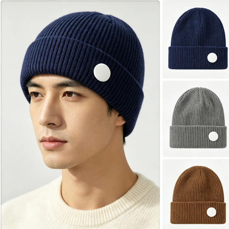 Customizable DIY Painting Button Label Beanie Hat Unisex Autumn Winter Ribbed Knit Hat Personalized Design Warm Headwear
