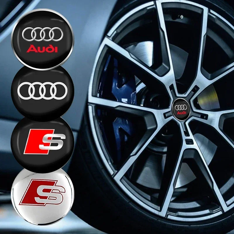 Tapas de cubo de rueda de estilo de coche, pegatinas de insignia de emblema, decoración para AUDI S RS A3 A4 B8 8P 8V A6 C7 A5 Q5 B7 B6 B9 Q7 A1, 4 piezas, 56mm