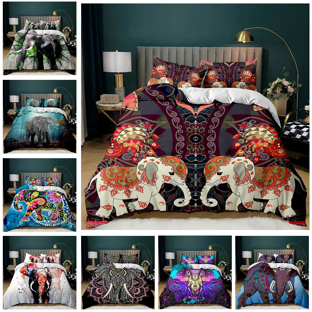 

Bohemian Style Exotic Animal Floral Elephant Duvet Cover Set. Available in Queen, King, Full Sizes. For Women