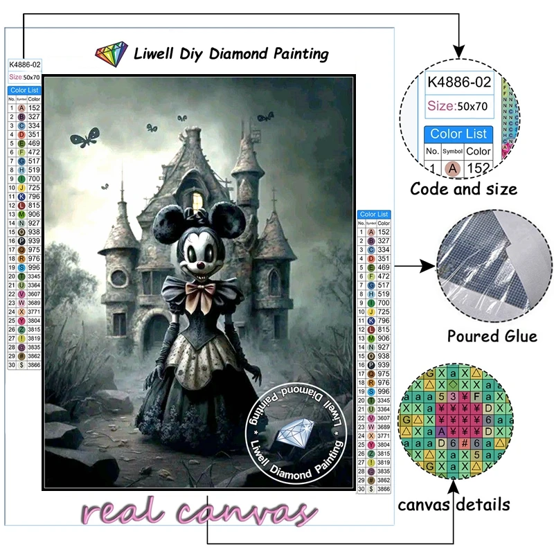 5d Creepy Mickey And Minnie Mouse Diamond Painting Gothic Dark Disney Cartoon Mosaic Cross Stitch Handcraft Kids Gift Home Decor