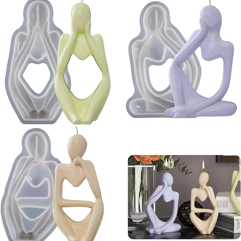 DIY Deep Reflection on Human Candle Ornament Silicone Mold Gypsum Candlestick Desktop Platform Epoxy Resin Mold Home Decoration