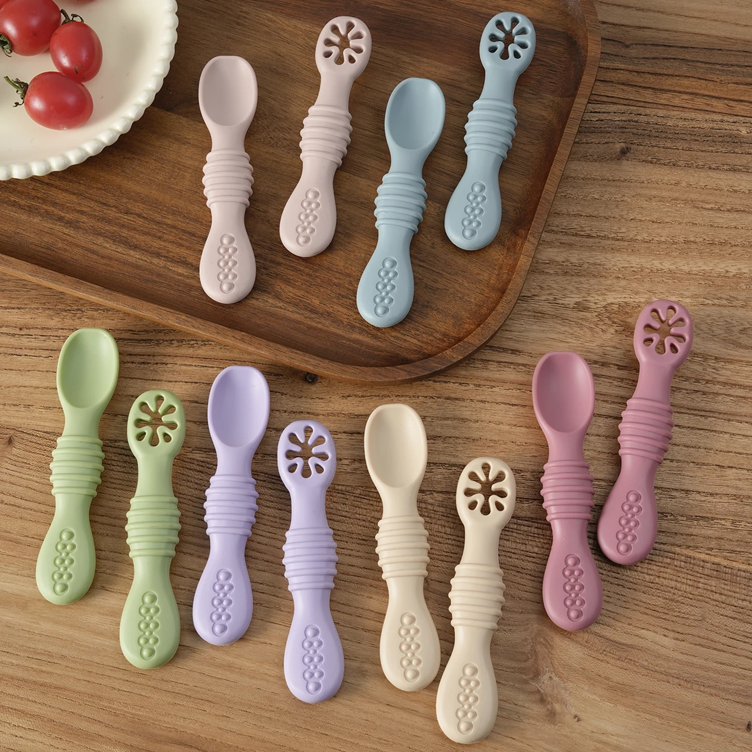 

Color Kids 2PC Baby Tableware And Solid Feeding Set Soft Spoon Fork Portable Mini Utensils Spork Children's Cutlery Accessories