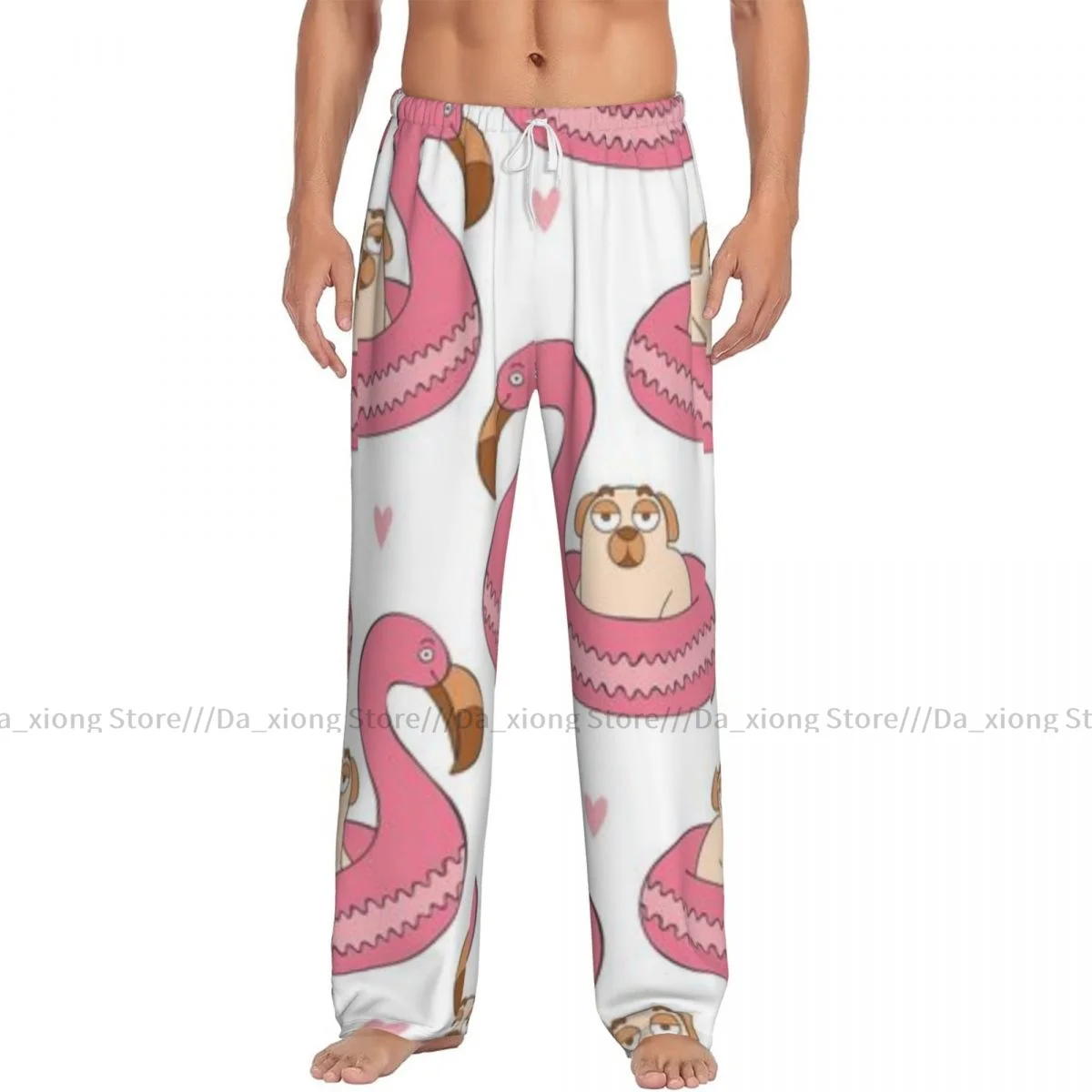 Flamingo Cute Cartoon Pug Mens Pajamas Pyjamas Pants Lounge Pants Sleep Bottoms