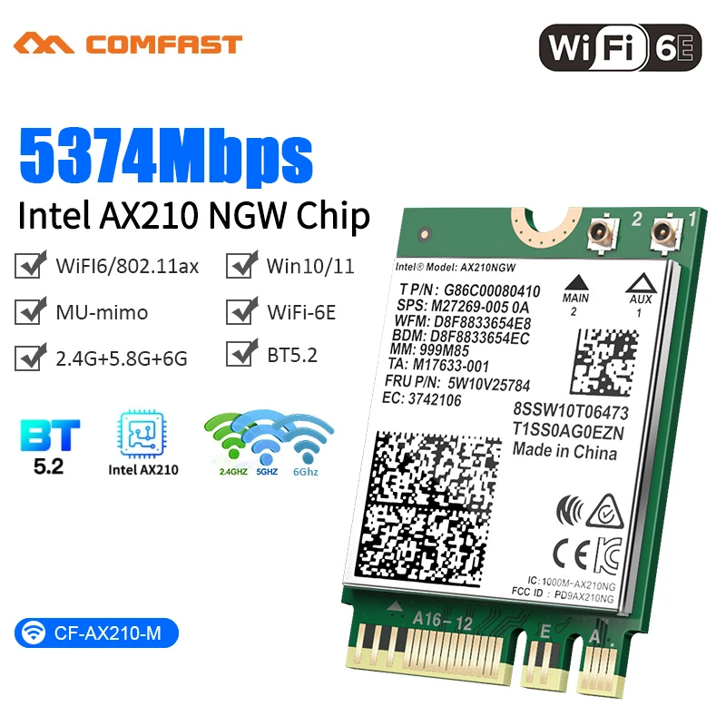 Intel AX200/AX210 WiFi 6E 2.4GHz/5GHz/6GHz Network Adapter 5400Mbps Bluetooth 5.3 For Laptop Ultra-Low Latency M.2/NGFF