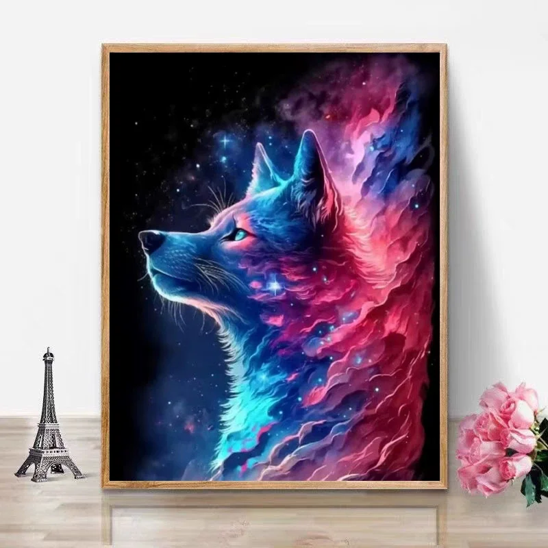 2024 Cross stitch finished products in stock, wolf pure handmade embroidery symbolizing loneliness, bravery, calmness, study,