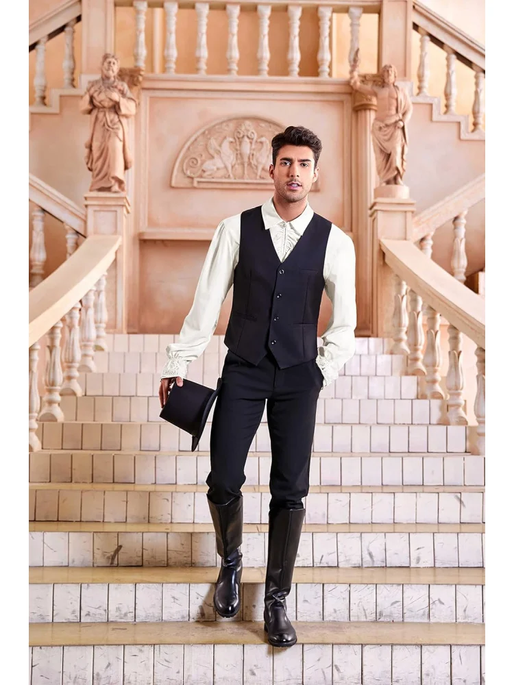 Mens Pirate Shirt Ruffle Victorian Renaissance Steampunk Vampire Poet Shirts Gothic Medieval Costume