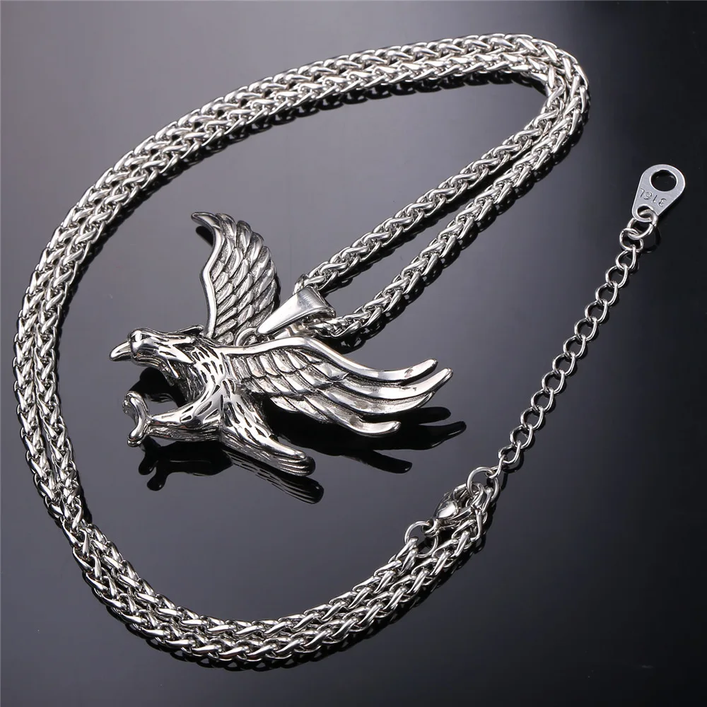 U7 Eagle Necklace Gold Color Stainless Steel Hawk Animal Charm Pendant Link Chain Statement HIip Hop Daily Jewelry