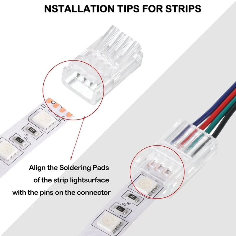 LED Light Strip Connectors 20 Waterproof LED Adapter Connectors Solderless LED Light Strip Connectors 4 Pin 10Mm