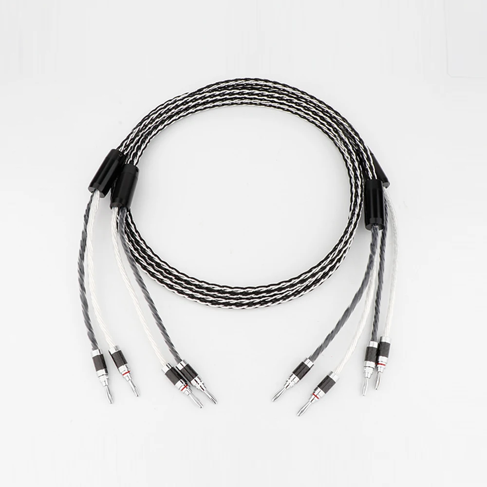 8CS 7N OCC Copper Silver Plated Audio Speaker Cable HiFi Amplifier  Y Plug Banana Plug Speaker Cable