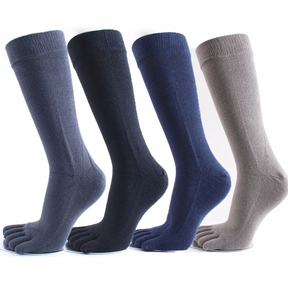 

Men Autumn Tube Socks Cotton Five-finger Socks Soft Solid Color Warm Stockings Outdoor Sports Long Sock Sweat-Absorbing Toe Sock