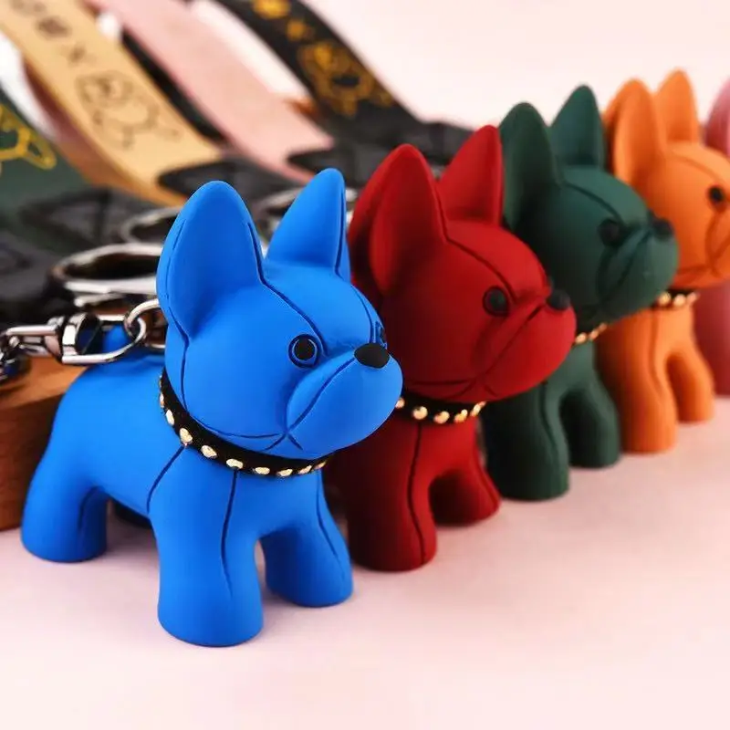 Punk French Bulldog Keychain PU Leather Dog Keychains Fashion for Women Bag Pendant Jewelry Trinket Men's Car Key Ring Key Chain