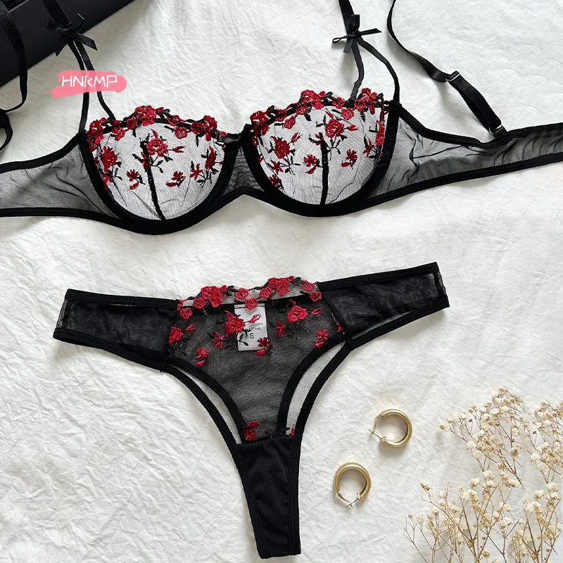 

Night Beautiful Sexy Women 2 Piece Floral Embroidery Underwear Sexy Erotic Lingerie Underwear Set