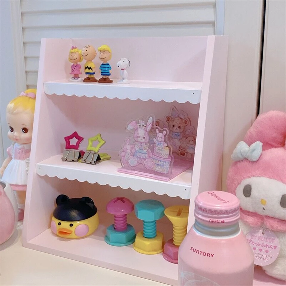 ピンクの木製3段収納ラック 女の子向け 収納棚