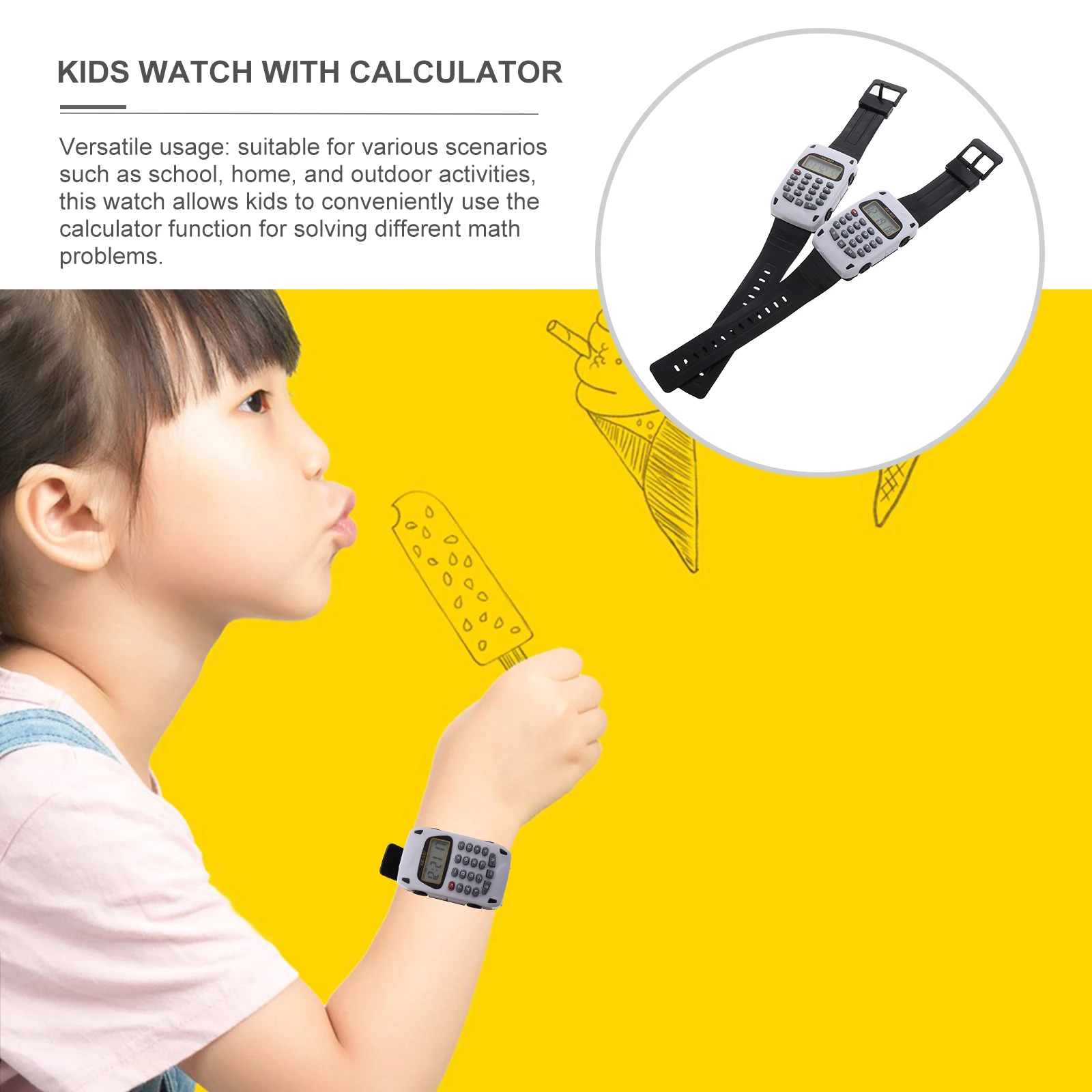 2 Pcs Calculator Watch Digital Multifunction Cute Math for Pvc Calculating Wristwatch