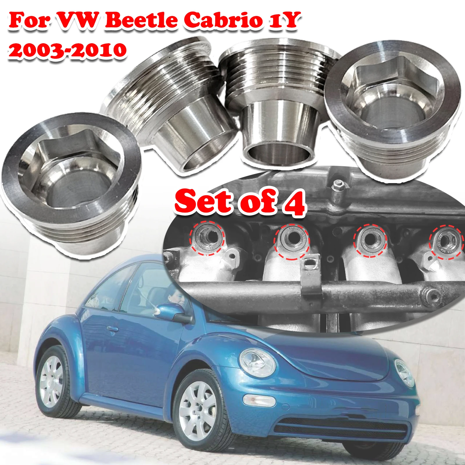 

Set of 4 For VW Beetle Cabrio 1Y Upgrade Aluminum Fuel Injector Insert Cup Seat Car Replacement Parts 06B133555H 2003 2004- 2010