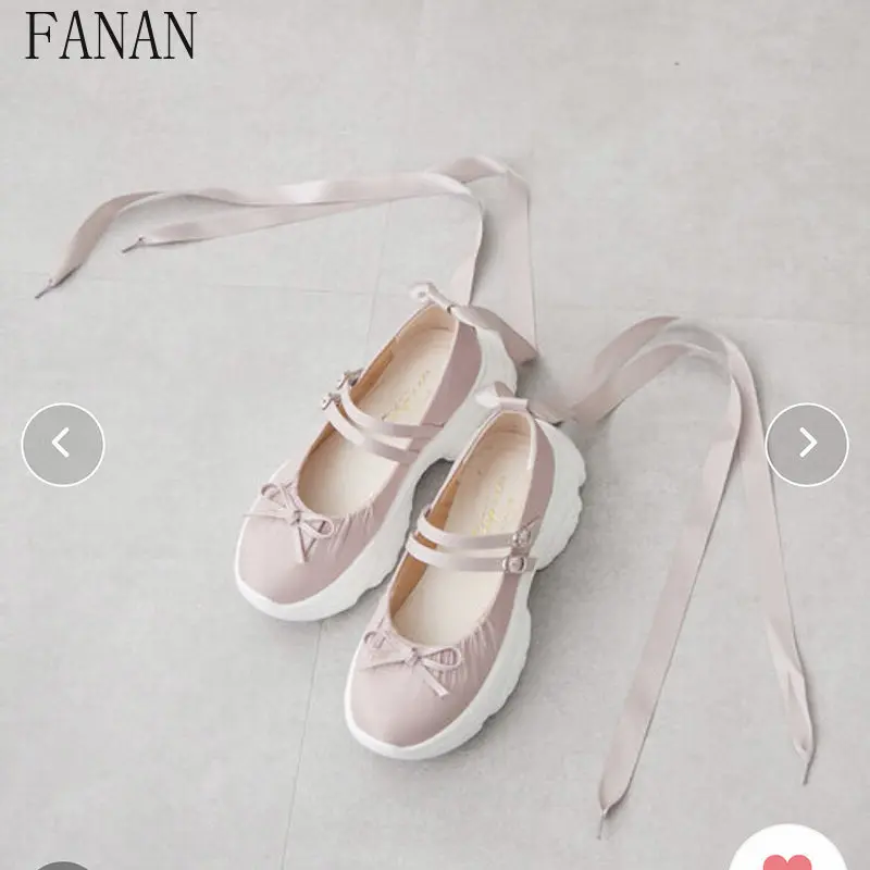 Spring Japanese Style Bows Ribbon Thick Sole Heightened Mary Jane Shoes Sweet All Year Round Women's Flats Autumn 2026 New