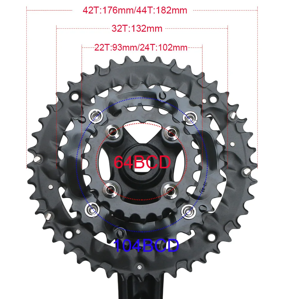 64/104 BCD MTB Chainring 3*9S 9 speed 22T 32T 44T Bicycle Triple Chainring Durable Mountain Bike Chainwheel Bike Crankset Part