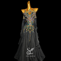 SYL black pearl chiffon backless rhinestone sew-on stone ballroom dance dress standard competition standard dance dress girl