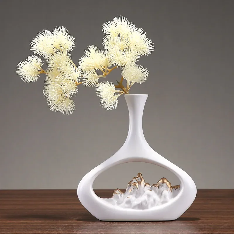 

Chinese Ceramic Vase+Simulation Flower Ornaments Art Home Livingroom Desktop Furnishing Crafts Office Table Figurines Decoration