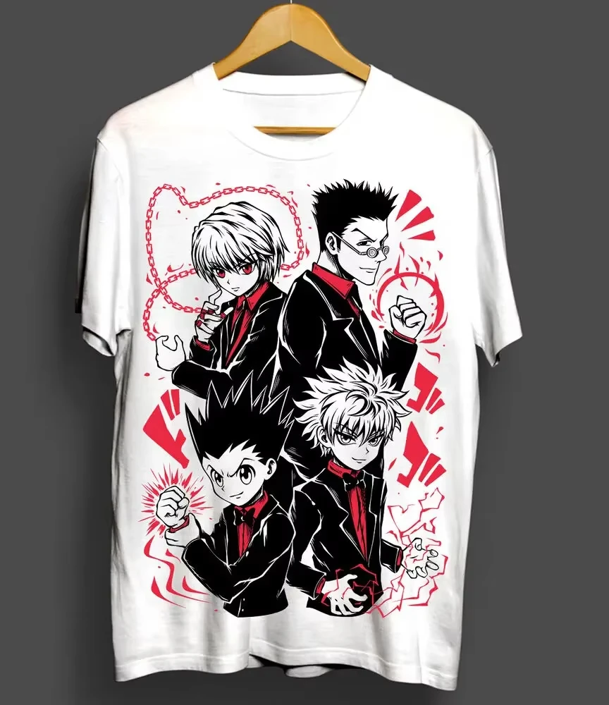 Hunter X Hunter Gon Killua Kurapika Leorio Red Chain Manga Anime Graphic T-Shirt Unisex Oversized Y2K Streetwear Cotton Tee - view 3