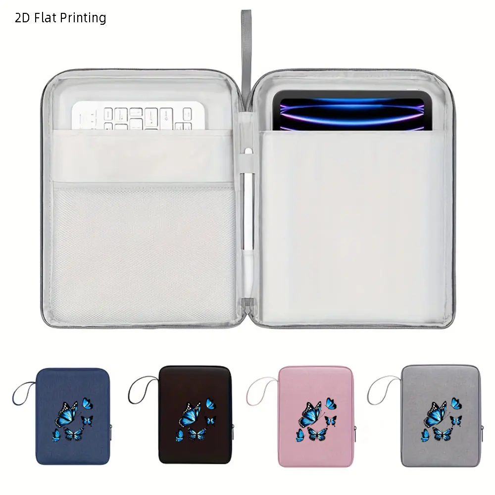 1pc Blue Butterfly Print Tablet Sleeve, Wrist Strap Anti-Scratch Shockproof Bag, Fits 10.9/12.9 Inch iPad for Commute Study