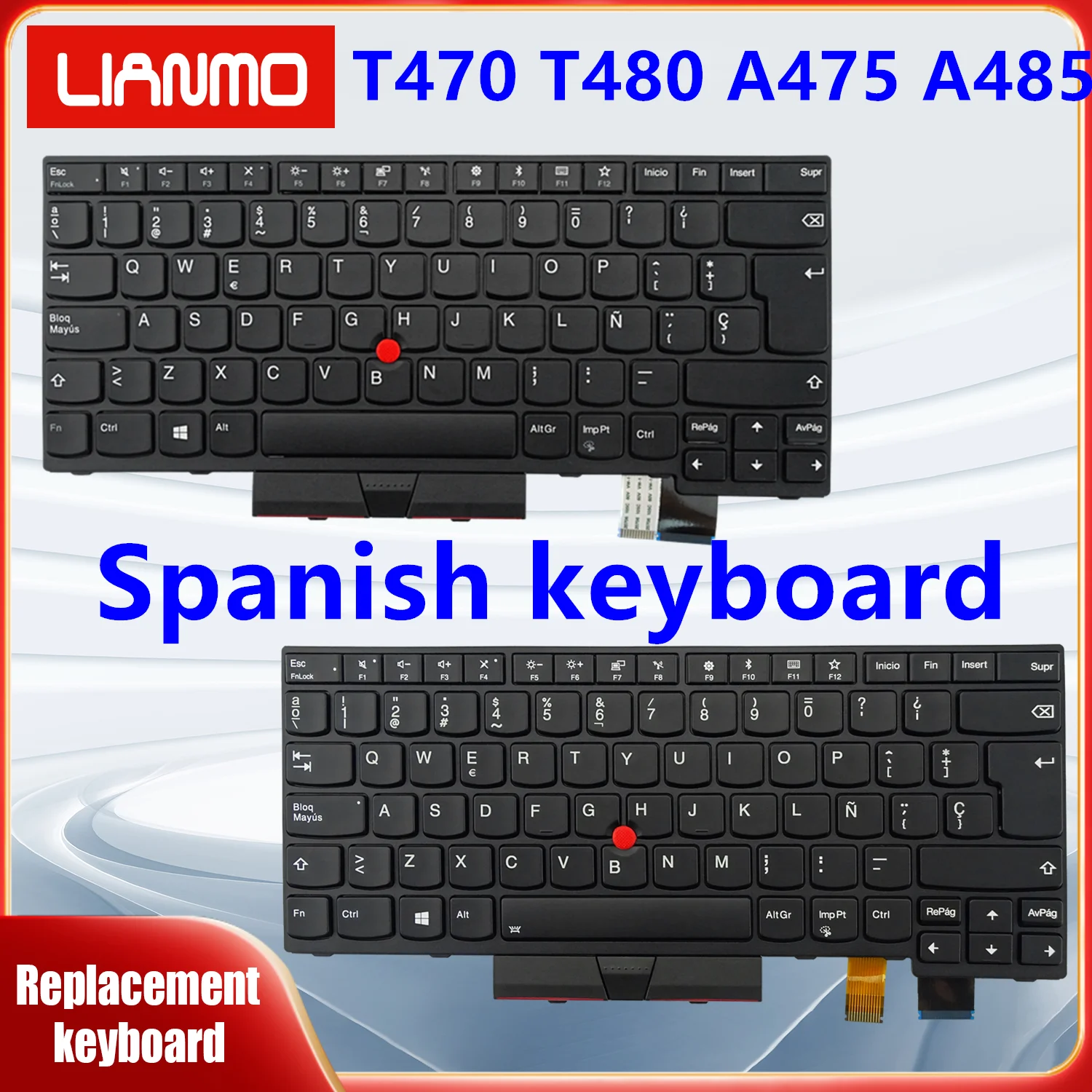 Teclado para portátil español adecuado para Lenovo ThinkPad T470 T480 A475 A485 retroiluminado y sin retroiluminación
