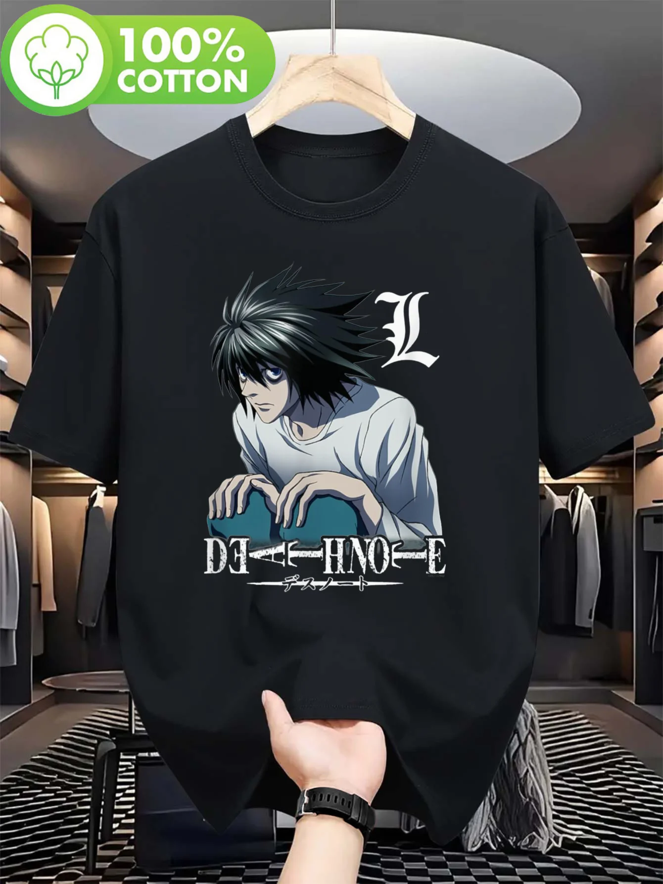 

Men'S 100% Cotton Anime Graphic T-Shirt - Casual Crew Neck, Stretchy & Comfortable Tee with Anime Character & Text Design, Black