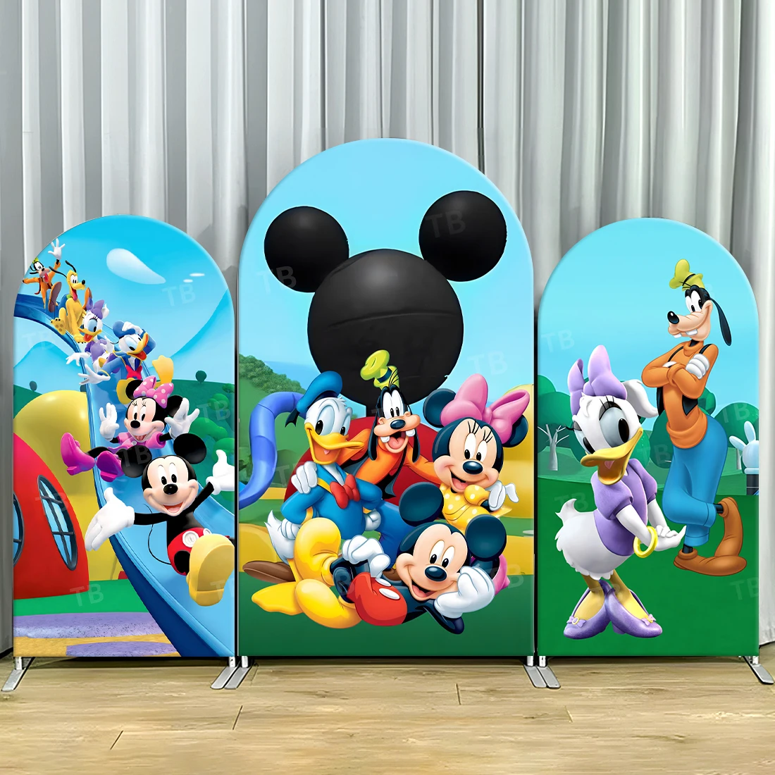 

TB Disney Mickey Mouse Clubhouse Arch Backdrop Cover for Kids Birthday Party Decor Photograph Background Wall Baby Shower Props