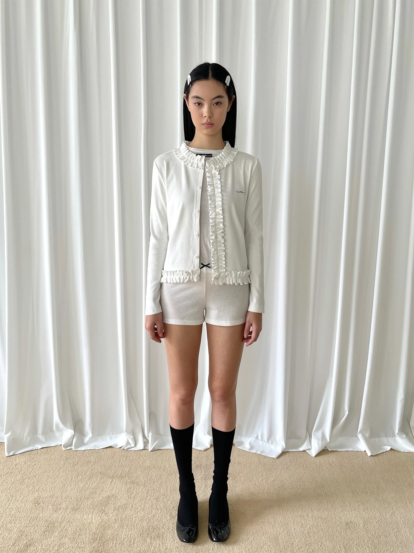 

Белый кардиган с кружевной отделкой и логотипом PFF GIRL, полосатый дизайн, хлопковая футболка с длинными рукавами и круглым вырезом, стандартный крой, для женщин