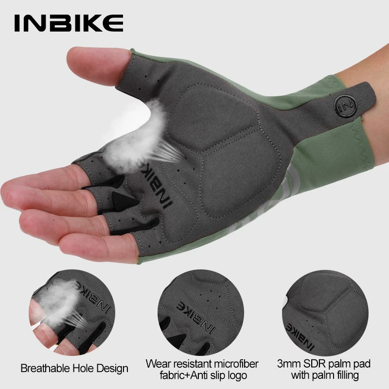 INBIKE Cycling Gloves Half Finger Sport Fitness MTB Bike Gloves Men Women Riding Thickened Palm Pad Bicycle Cycling Accessories
