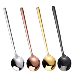 Stainless Steel Creative Stirring Tea Coffee Spoon Titanium Golden Long Handle Mug Honey Dessert Small Round Ice Cream Spoon