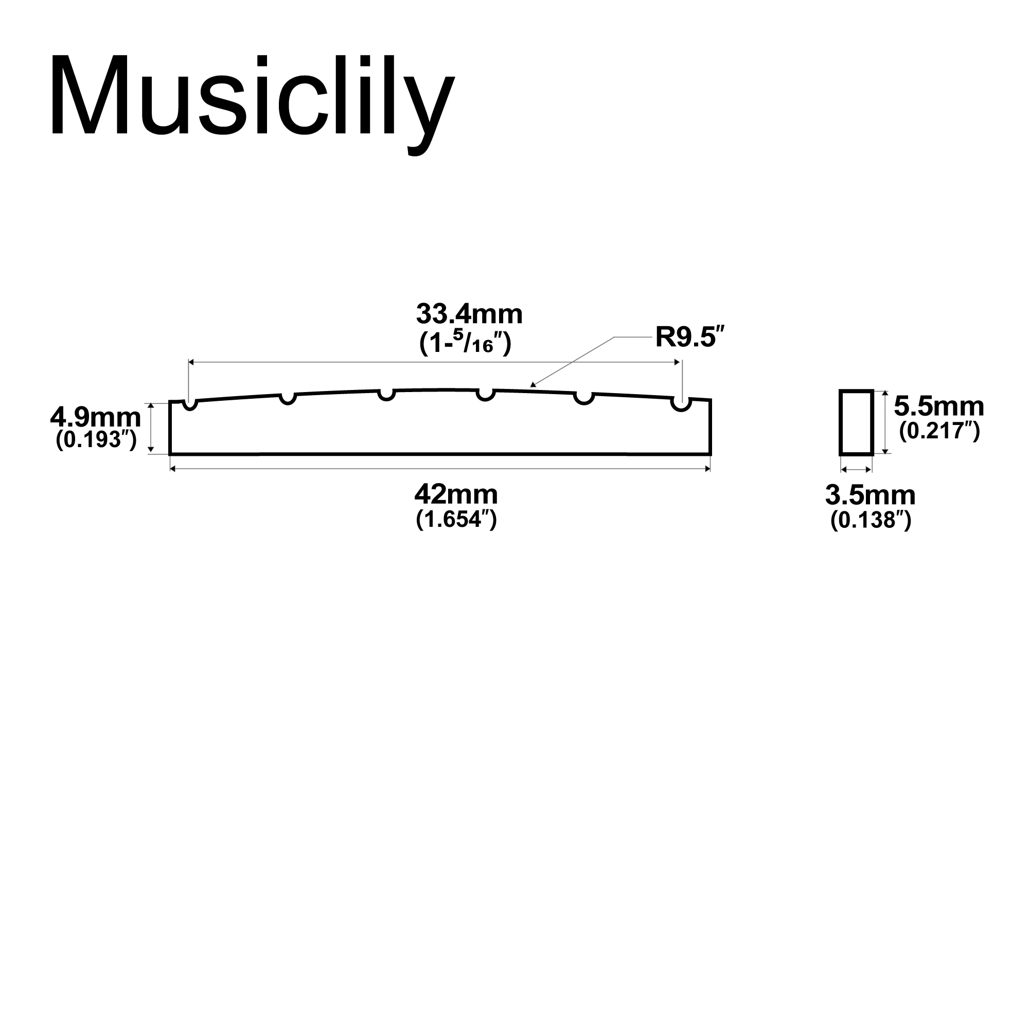 Musiclily Pro Urea Resin Plastic Slotted 42mm ST Style Tele Electric Guitar Nuts Flat Bottom for 6-string ST Tele (Set of 2)
