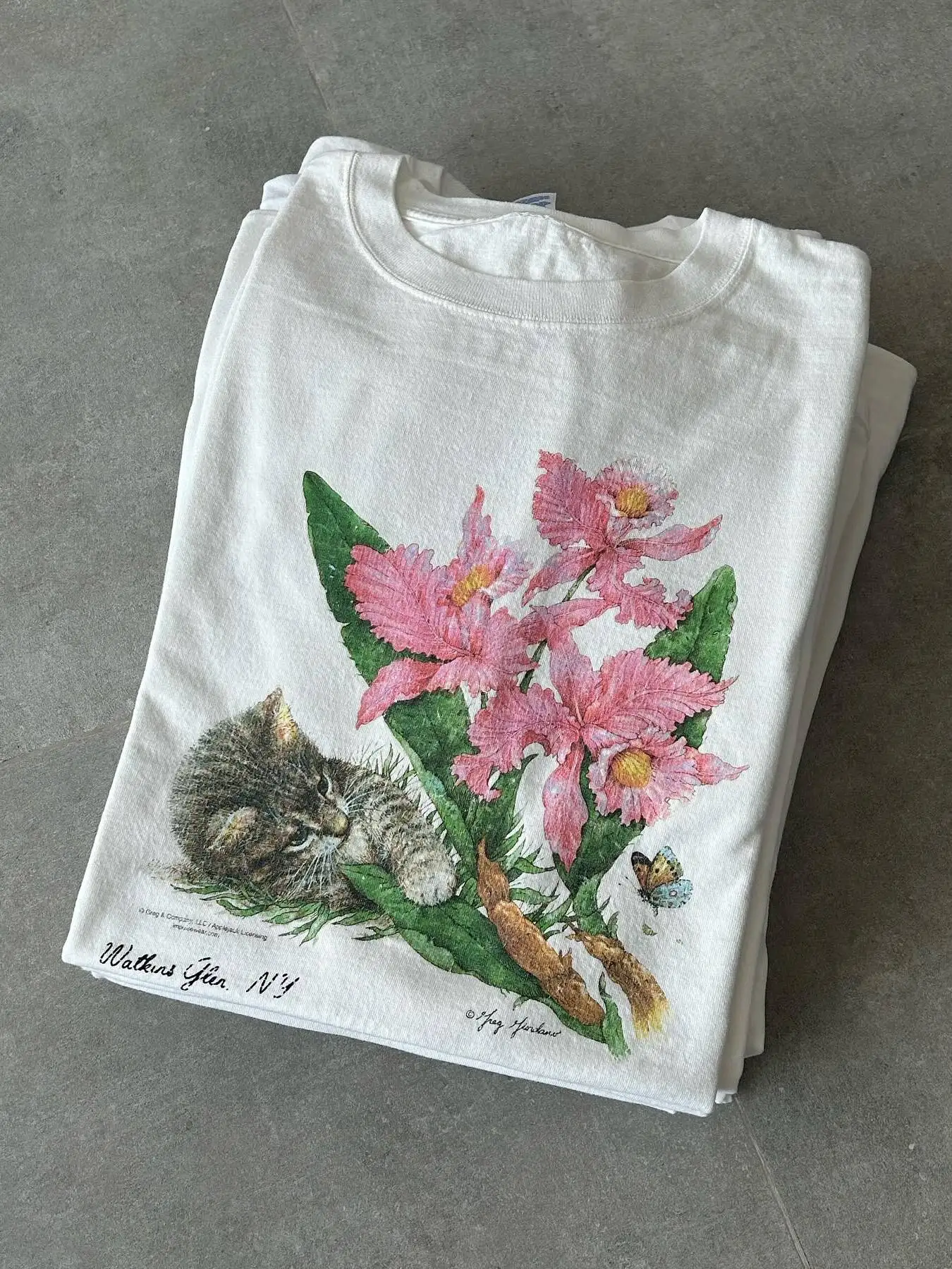Healing Orchid Hand-Painted Style Short-Sleeved T-Shirt Couple's Natural Campus Fun Cotton Breathable round Neck Men's Women'...