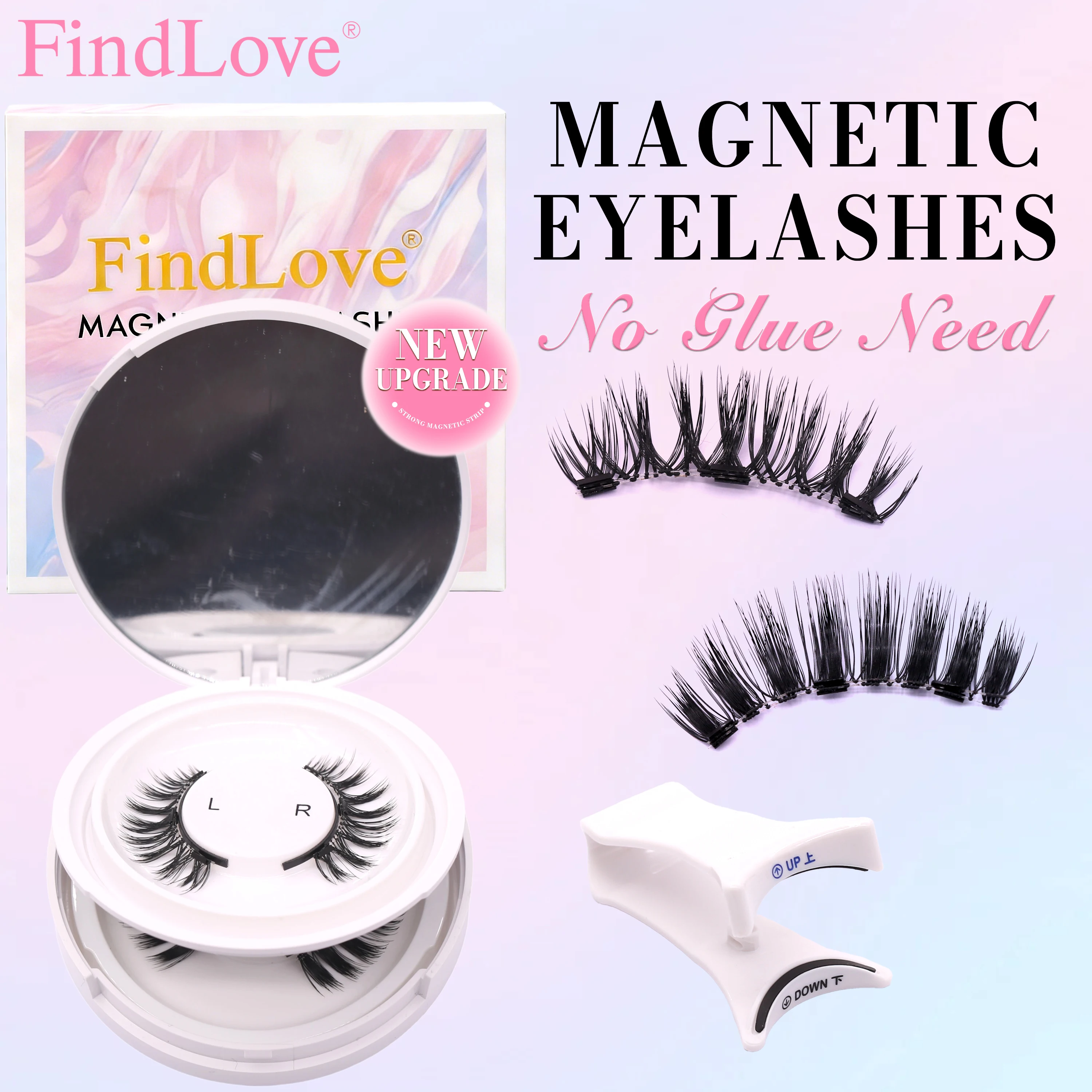 

2 Pairs Findlove One Box Natural Mix Thick DIY Magnetic Lashes with Applicator Reusable Holiday Essential Magnetic Eyelash Set