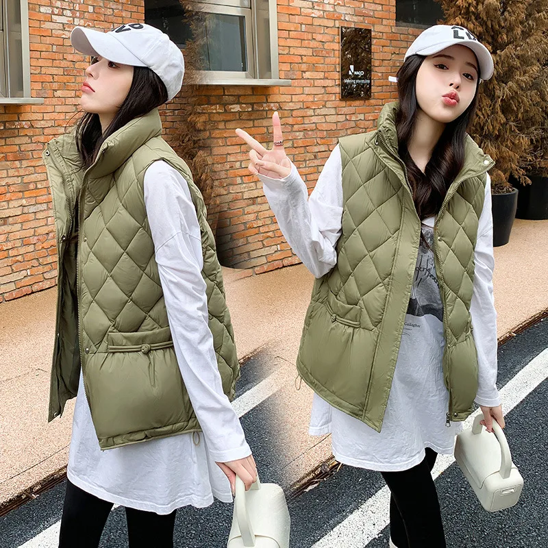 

2023 Autumn/Winter Light Thin Tank Shoulder Down Cotton Vest Vertical Collar Women's Loose Outerwear Female Top Waistcoat