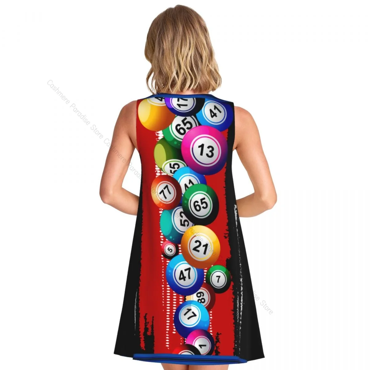 Women's Dress Bingo Balls Summer Casual T Shirt Dresses Beach Cover up Tank Dress