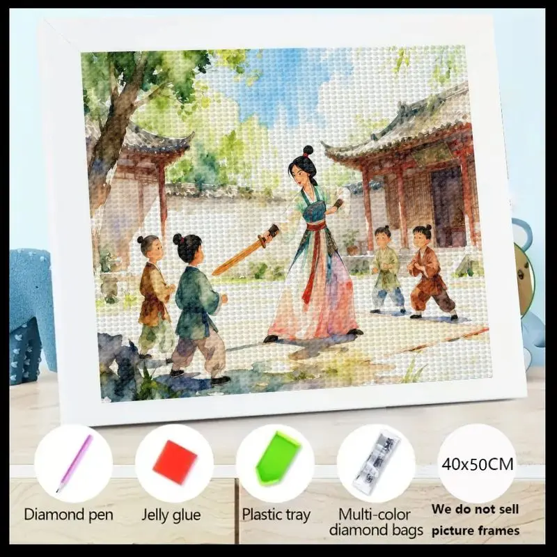 

1PC Large 40x50CM 5D Full Drill Diamond Painting Kit, DIY Traditional Chinese Culture Art, Elegant Woman Teaching Kids Martial A