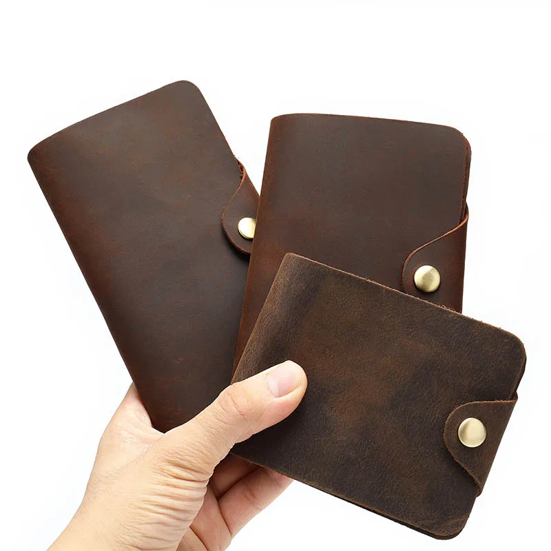 

Vintage crazy horse leather Wallet Men Genuine Leather Women Credit Card Holder Short Purse Hasp Business Male Clutch Wallets