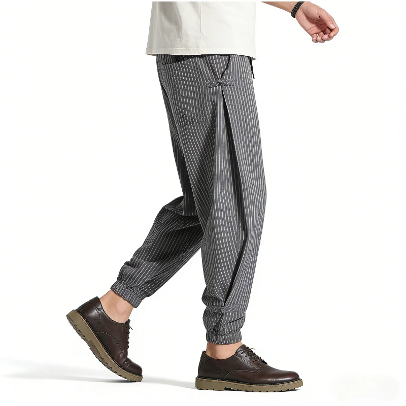 

Мужские повседневные брюки из хлопка большого размера, в полоску, на резинке, в стиле Харлан, леггинсы, карго, брюки, одежда, уличный стиль для мужчин
