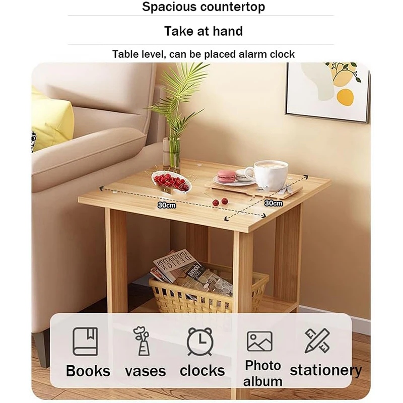 Bedside Table Wooden 2-Layers Nightstands Simple Modern Storage Shelf Small Cabinet Bedside Cabinet Bedroom Storage Side Table