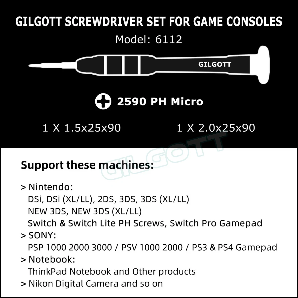 GILGOTT Phillips PH000 PH00 Cross Metal Magnetic Screwdriver Tool Set for Nintendo Switch Pro PSP PSV DSi 2DS 3DS PS3 PS4 Contro