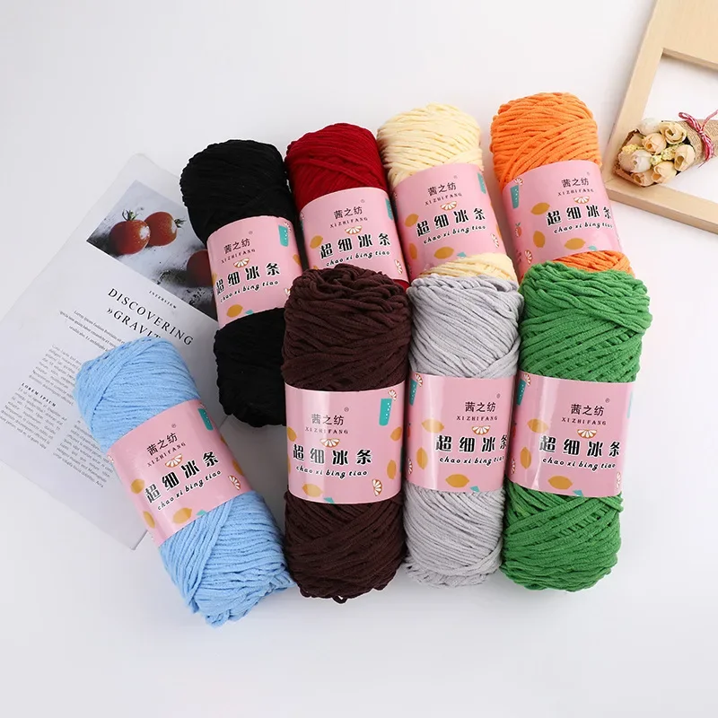 Single Strand Superfine Ice Bar Polyester Solid Color Thin Line Simple Home Scarf Socks Slippers Knitted Line Multi-color Option