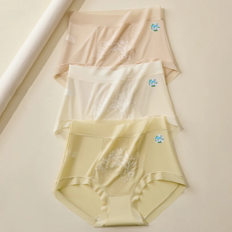 Women Sexy Lace Embroidery Panties Ultra-thin Ice Silk Underwear Briefs Seamless Breathable Quick Drying Underpants Lingerie