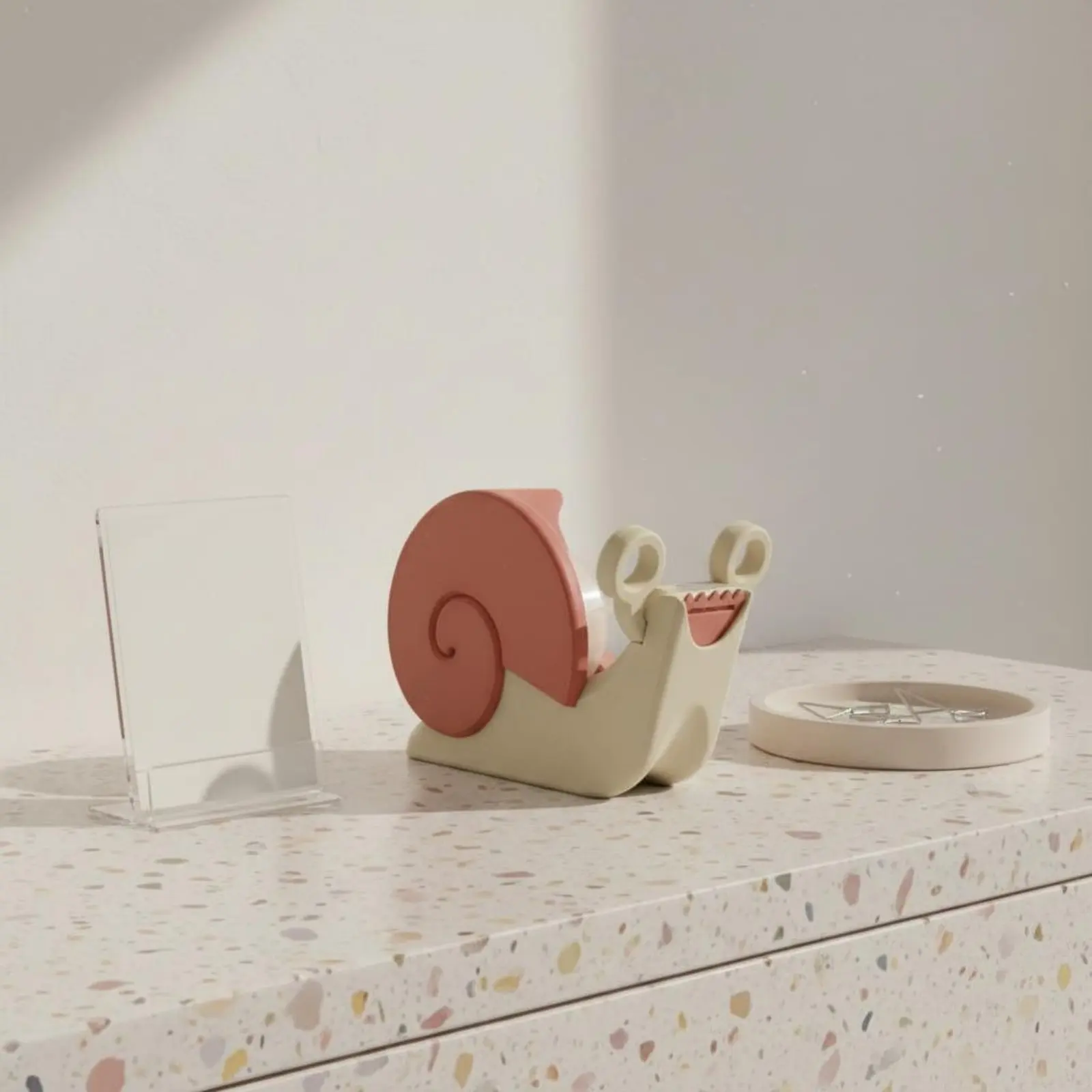Snail-Shaped Tape Dispenser Loop Holders Snail Tape Dispenser Desk Accessory Pink Shell Office Supply Glossy Finish