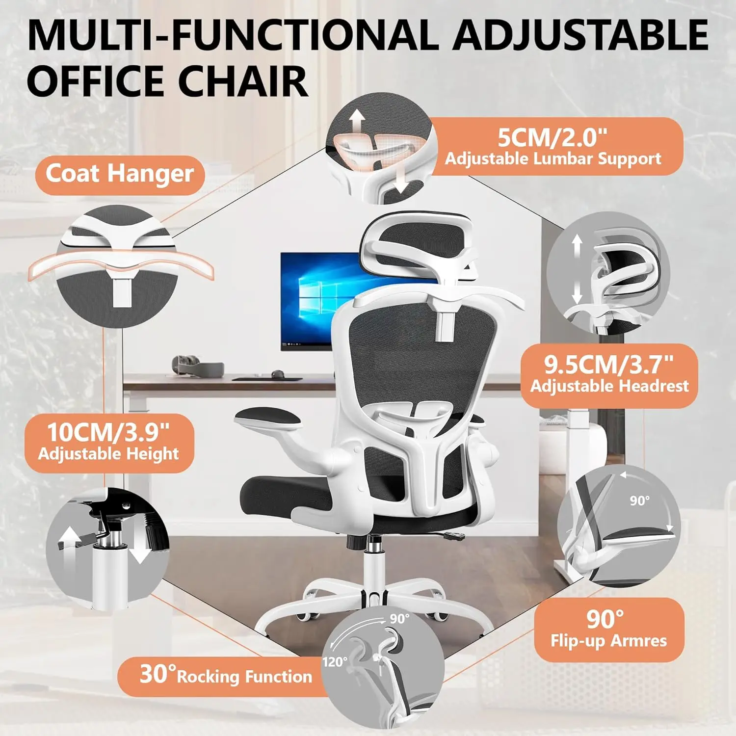 Felixking Office Chair With Headrest, Ergonomic Desk Chair With Wheels, Task Swivel Comfy Chair With Adjustable Lumbar Support,